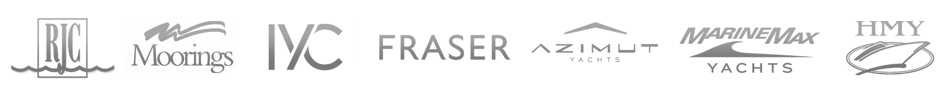 Partner brokerages including RJC, Moorings, IYC, Fraser, Azimut Yachts, MarineMax Yachts and HMY