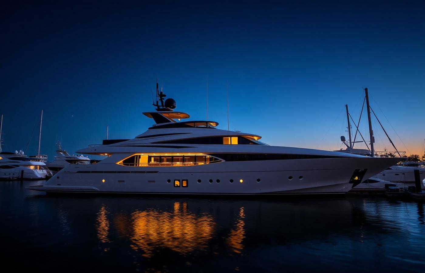 Yacht at dusk in a South Florida marina